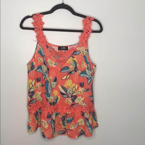 J.allis Tops - J.allis Orange sleeveless floral lace blouse sz L